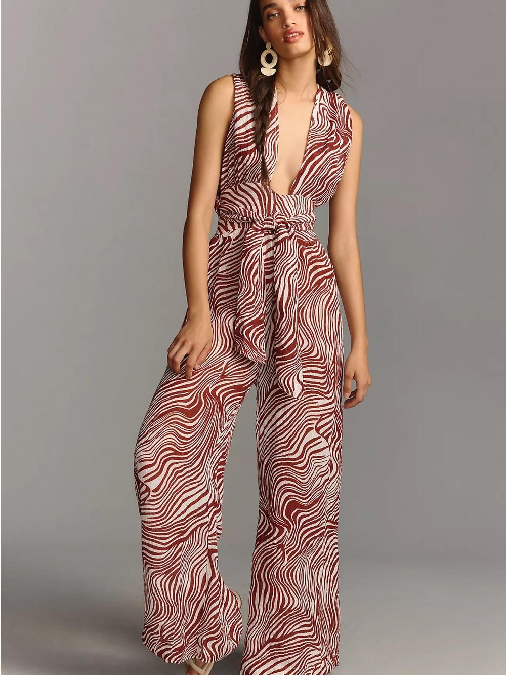 NWT Faithfull The Brand Vacanza Plunge V-Neck Wide-Leg Jumpsuit